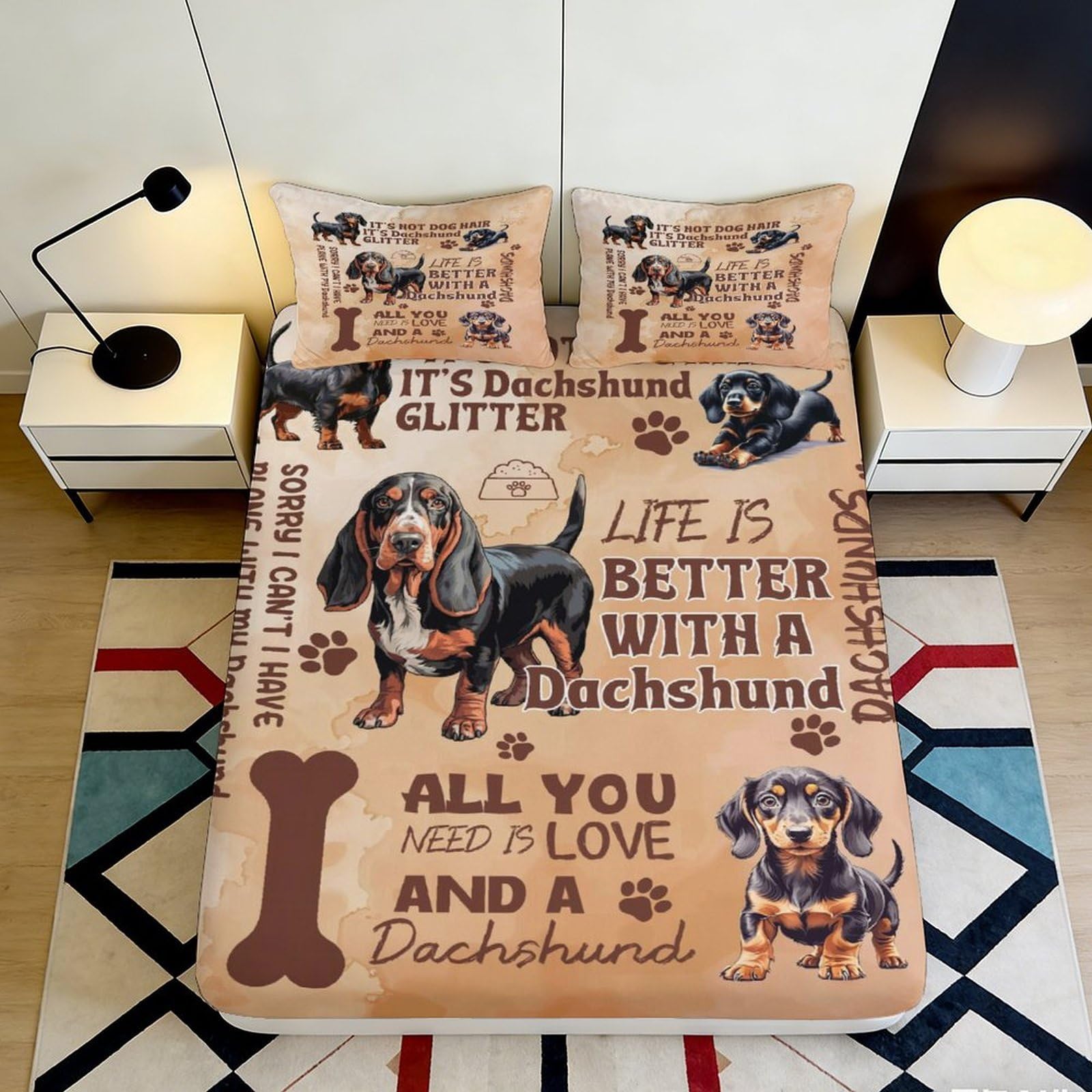 Pnayamiorkfel Style-8 3D Printed Dachshund Dog Pattern Fitted Sheet Microfiber Non-Slip Bed Cover For Bedroom Guest Room Easy Care Decor 90X200x25cm