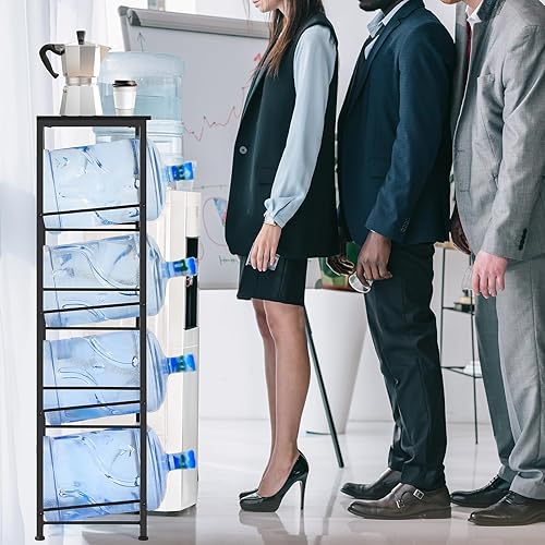 Miniatura 5 de MOOACE Estante para jarra de agua de 4 niveles, organizador de 5 galones con estantes de almacenamiento, color negro