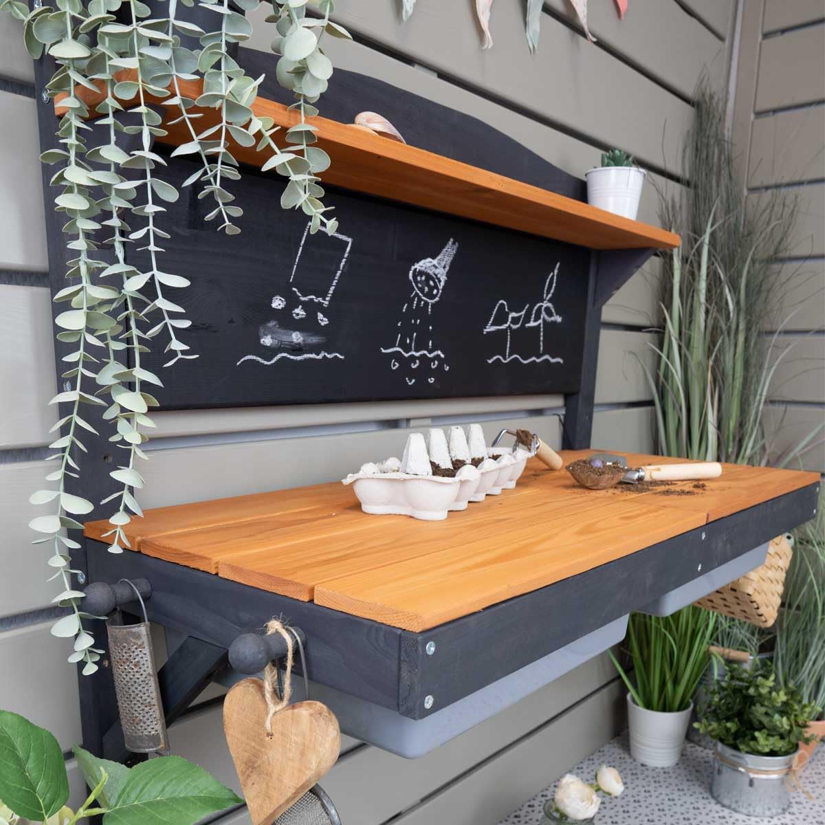 Meppi Matschküche Wand - Matschküche zum Hängen - Funktionelle Outdoor Spielküche aus Holz