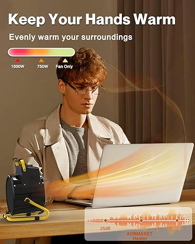Miniatura 6 de Calentadores de exterior para patio, calentador eléctrico portátil de garaje de 1500 W con calentamiento rápido 2S, protección contra