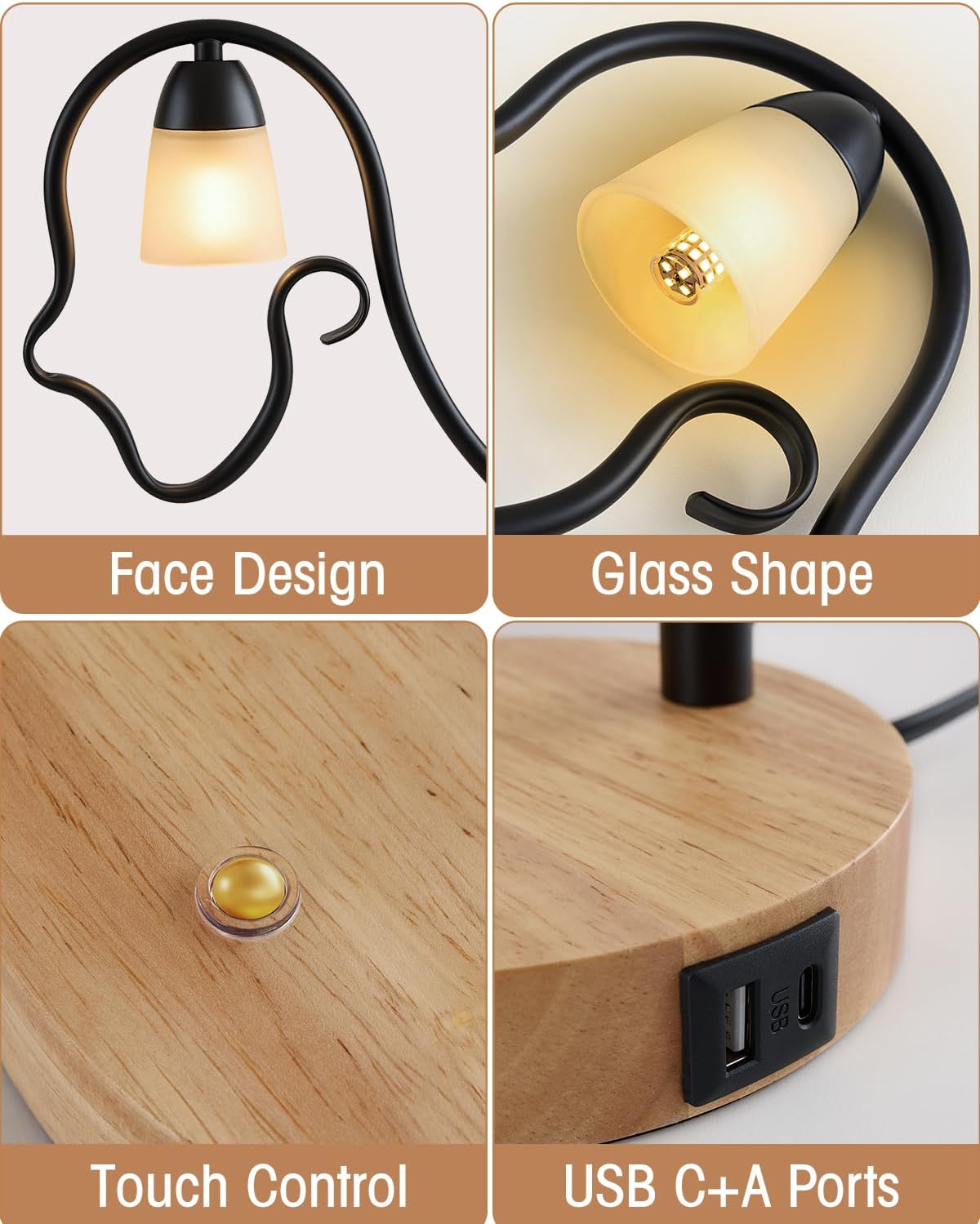 Touch Unique Table Lamp, Creative Cute LED Desk Lamp with USB C+A Ports, 3-Way Dimmable Nightstand Bedside Lamps, for Home Decor & Gifts, Kids Reading, Living Room, Office (Bulb Included)