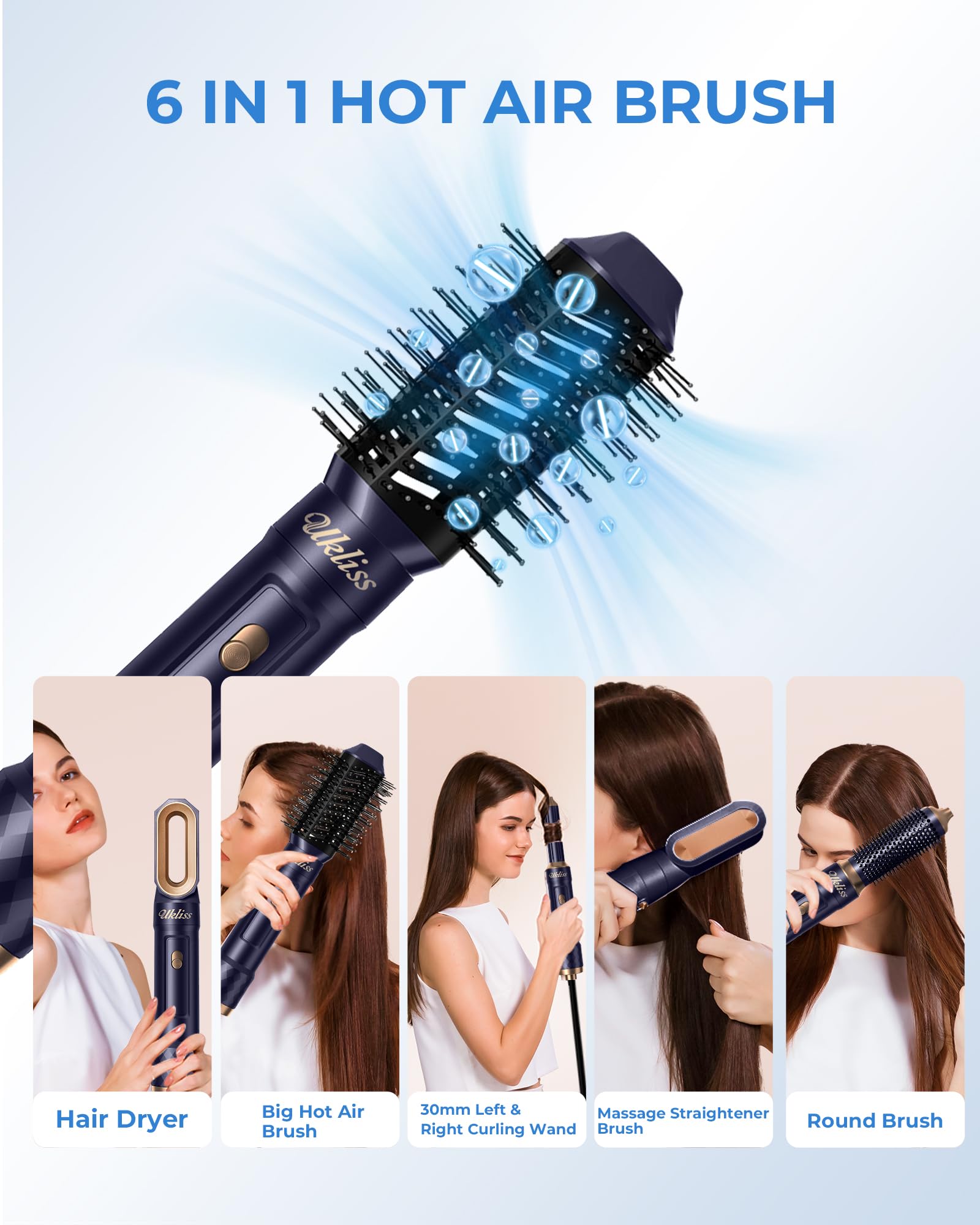 6 In 1 Hair Air Styler, Hair Dryer Brush, 35000 RPM Negative Ions Hair Dryer With Air Curler Air Curling Wrap Styler, Detachable Hot Air Brush Hair