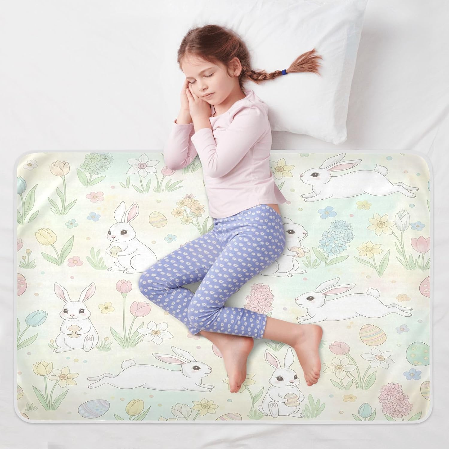CEBUGI 34” x 52”Washable Underpads Heavy Absorbency Waterproof Incontinence Bed Pads Easter Rabbit Eggs Pee Pads for Adults Kids and Baby
