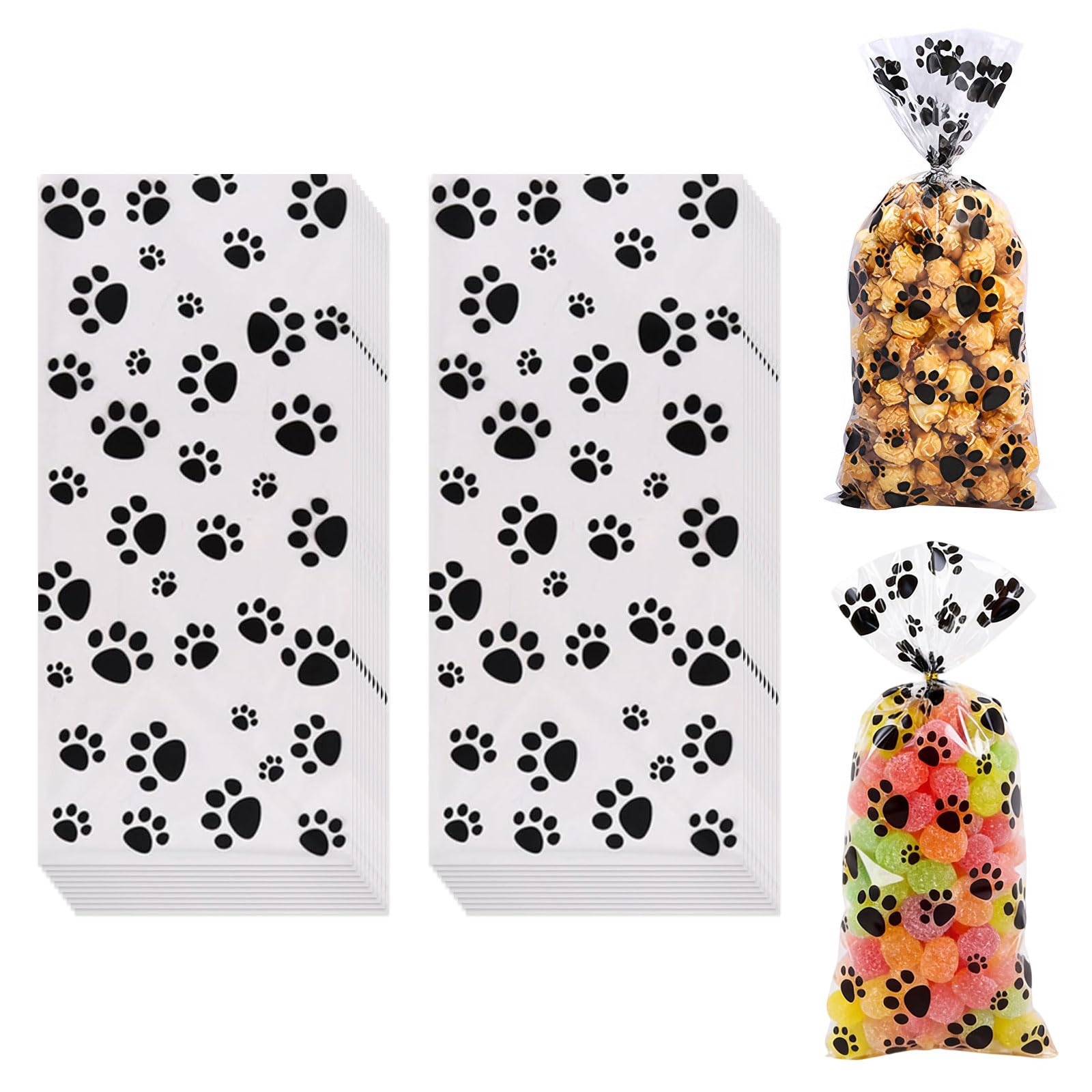 50 Pcs Cellophane Gift Bags,Cellophane Cones,Pet Paw Print Plastic Cellophane bags Heat Sealable Treat Candy Bags Dog Cat Gift Sweet bags,for Pet Treat Party Favor