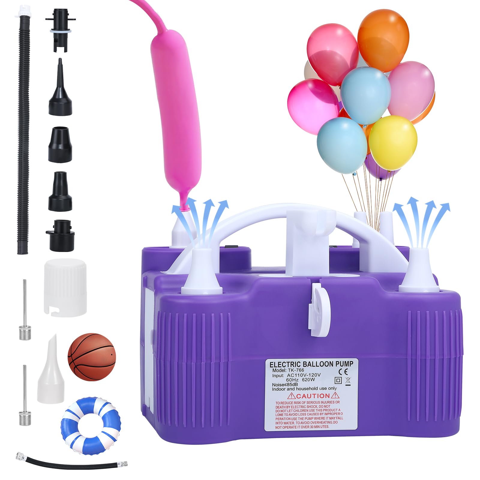 Bomba eléctrica para globos, bomba de aire eléctrica portátil 4 en 1 para inflables, globos y pelotas deportivas, inflador de globos para 260 q, papel de aluminio, globos de látex y flotadores de