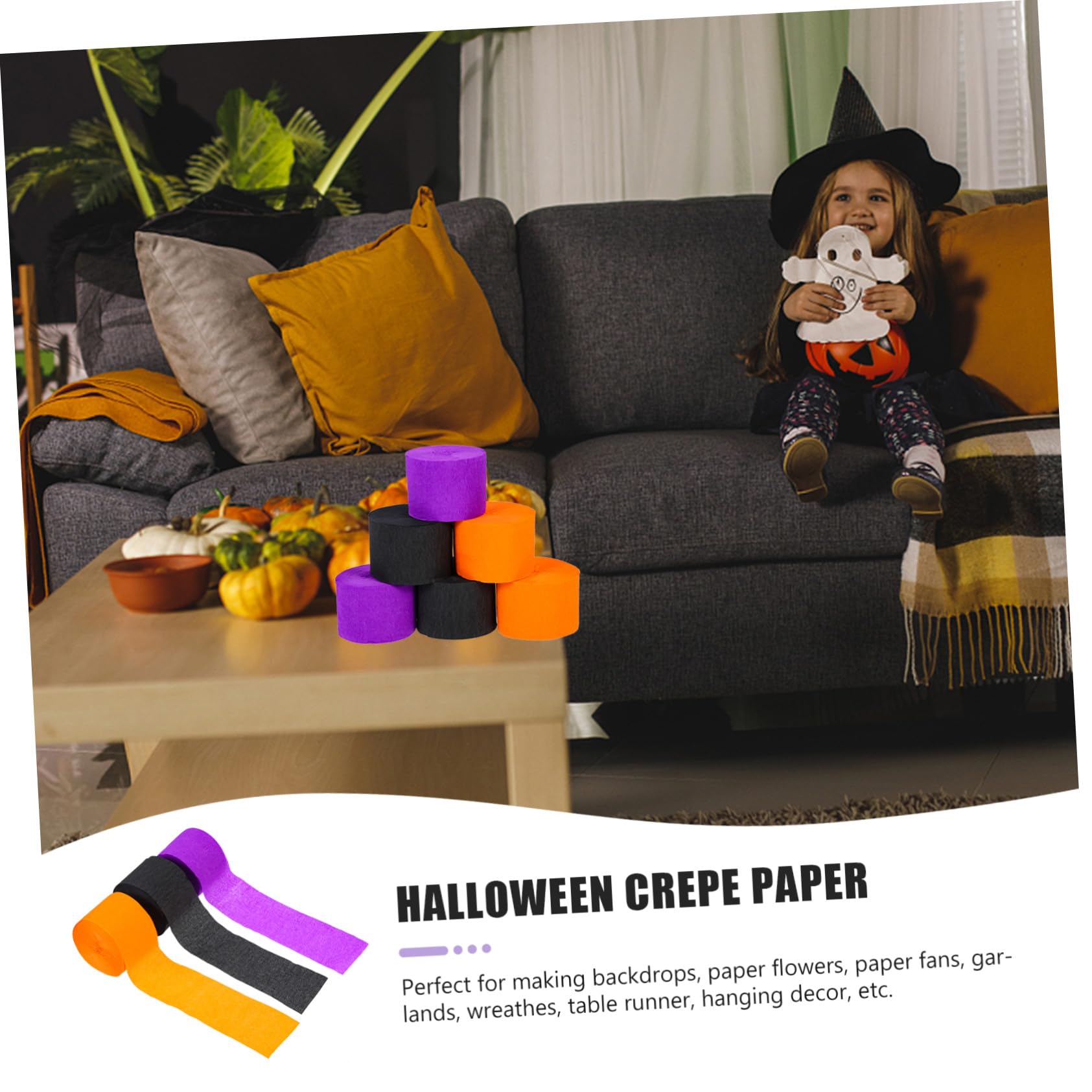 Gadpiparty 24 Rollen Halloween Crepe Paper Streamer Dekorations Tiefviolett Schwarz und Orange Vielseitige Halloween Party Deko zum Aufhängen und Basteln Langlebiges Krepppapier für DIY