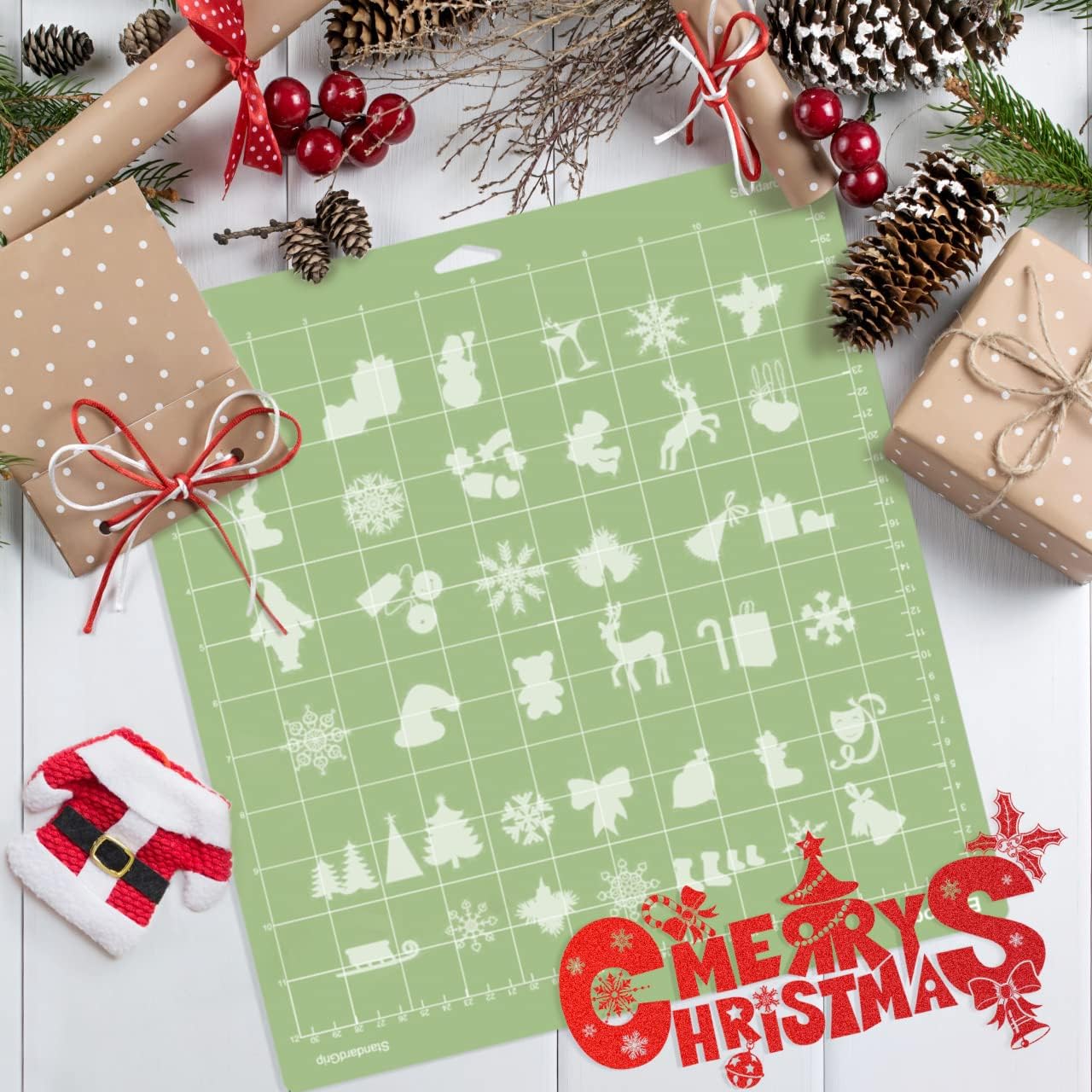 Emooqi Cutting Mat for Cricut Maker/Explore Air 2/Air/One(3pcs, 12x12 Inch, Scraper), Medium Adhesive Sticky Green Square-Grid&Non-Slip Cutting Mats for Art, Textiles, Scrapbooking, and DIY Projects.