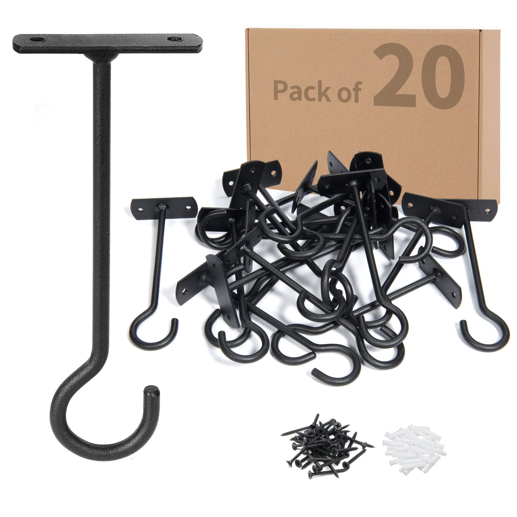 20Pack 6in Ceiling Hooks Bulk for Hanging Plants Black