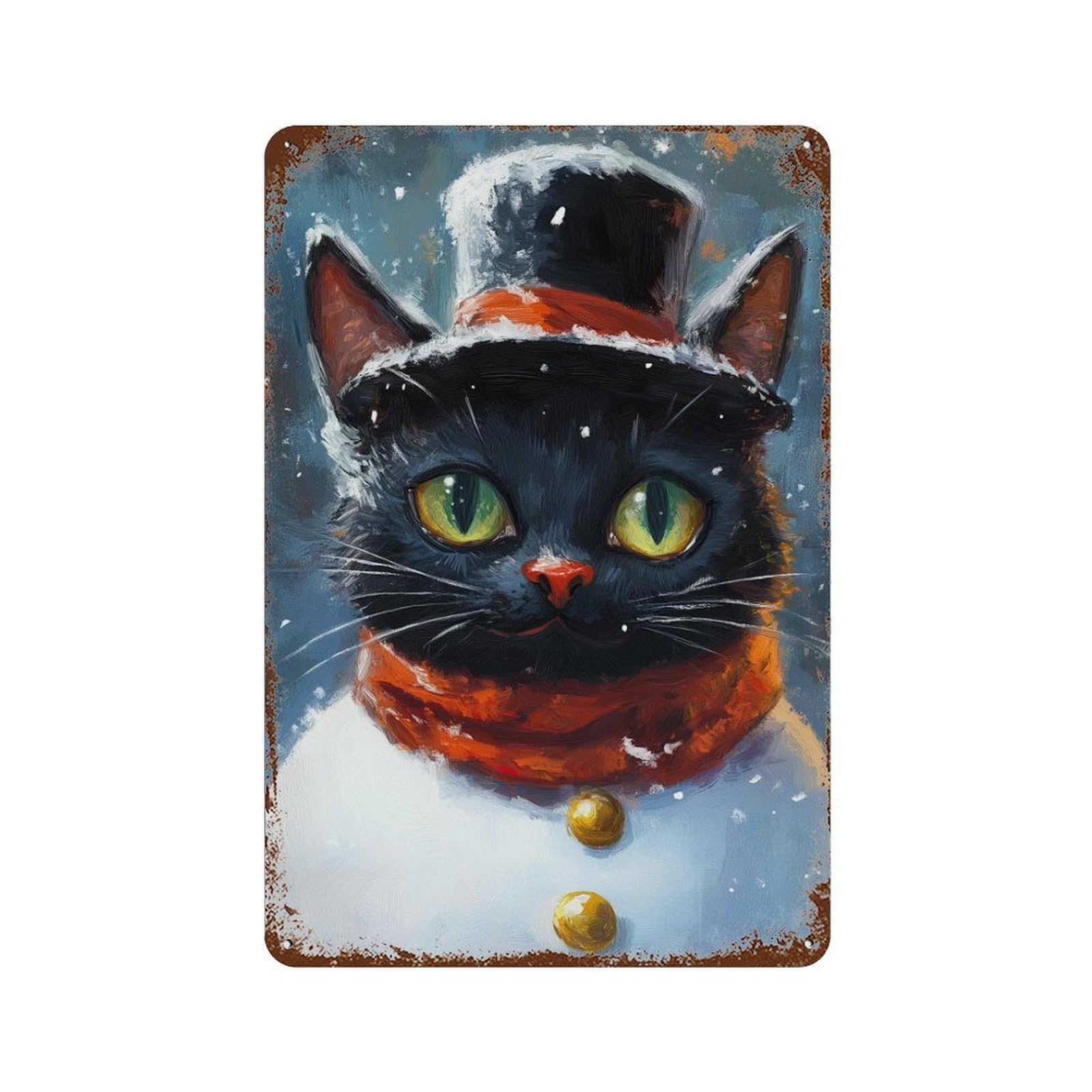 Winter Wonderland Cat Rustic Tin Plaque 11.8"x7.9", Industrial Home Decor for Pub, Kitchen And Man Cave Decor