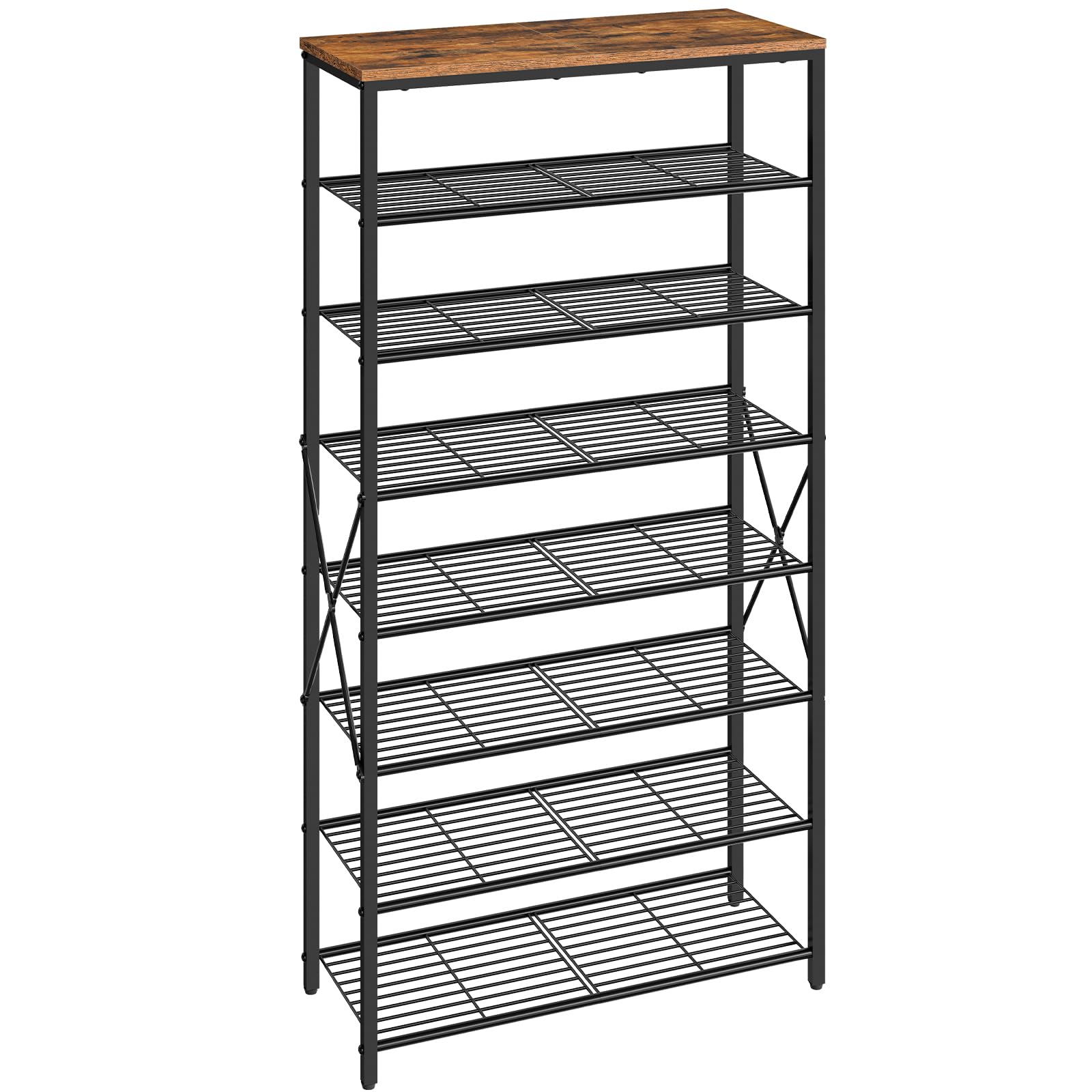 HOOBRO Schuhregal mit 8 Ebenen, Hoch Schuhablage, Große Schuhaufbewahrung, Schuhständer Metallrahmen, Schuh-Organizer für Schlafzimmer, Flur, Dunkelbraun-Schwarz EBF88XJ01