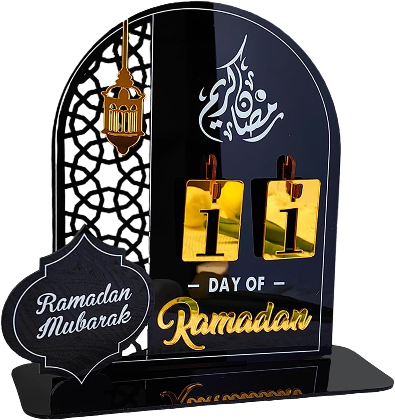 Ramadan Advent Calendar Acrylic Eid Countdown Calendars 30 Days Til Eid Lantern Eid Mubarak Ornament table decor for Eid Mubarak Ramadan Kareem Tabletop Decoration (Black)
