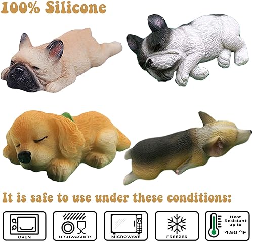 Miniatura 2 de Molde de silicona para perro dormido, Corgi, Bulldog Francés, para pasta de goma, azúcar, caramelo de chocolate, decoración de tartas, juego de 4