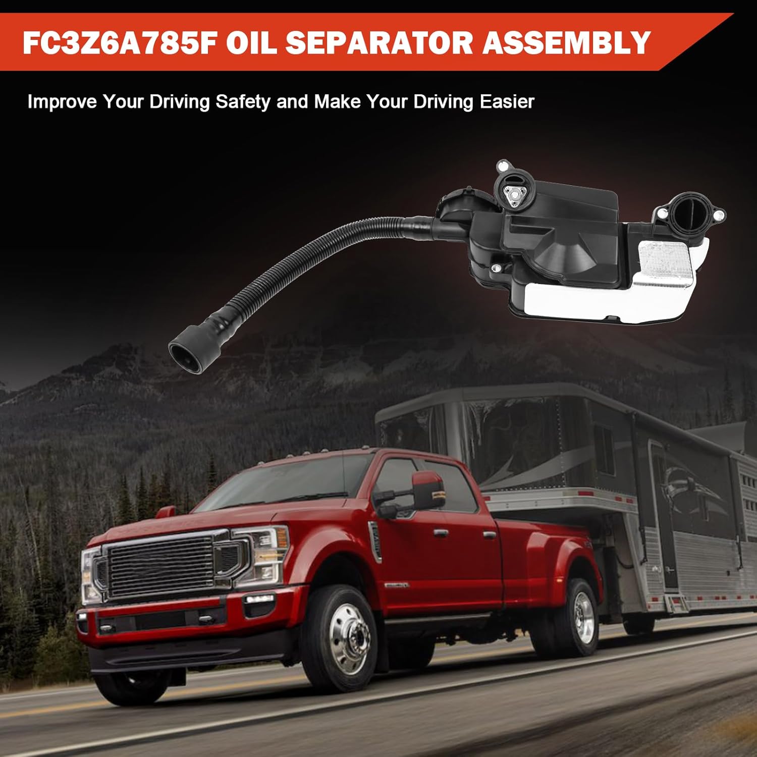FC3Z6A785F Air Oil Separator Assembly Compatible with 2017-2019 Ford F250 F350 F450 F550 And 2020 Ford F250 F350 Powerstroke Diesel PCV CCV without Sensor Replace# FC3Z-6A785-D, FC3Z-6A785-E