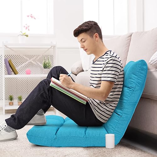 Miniatura 45 de Giantex Sofá ajustable para juegos de piso, acolchado de 14 posiciones, plegable, reclinable perezoso, esponja de alta resistencia, tela de algodón