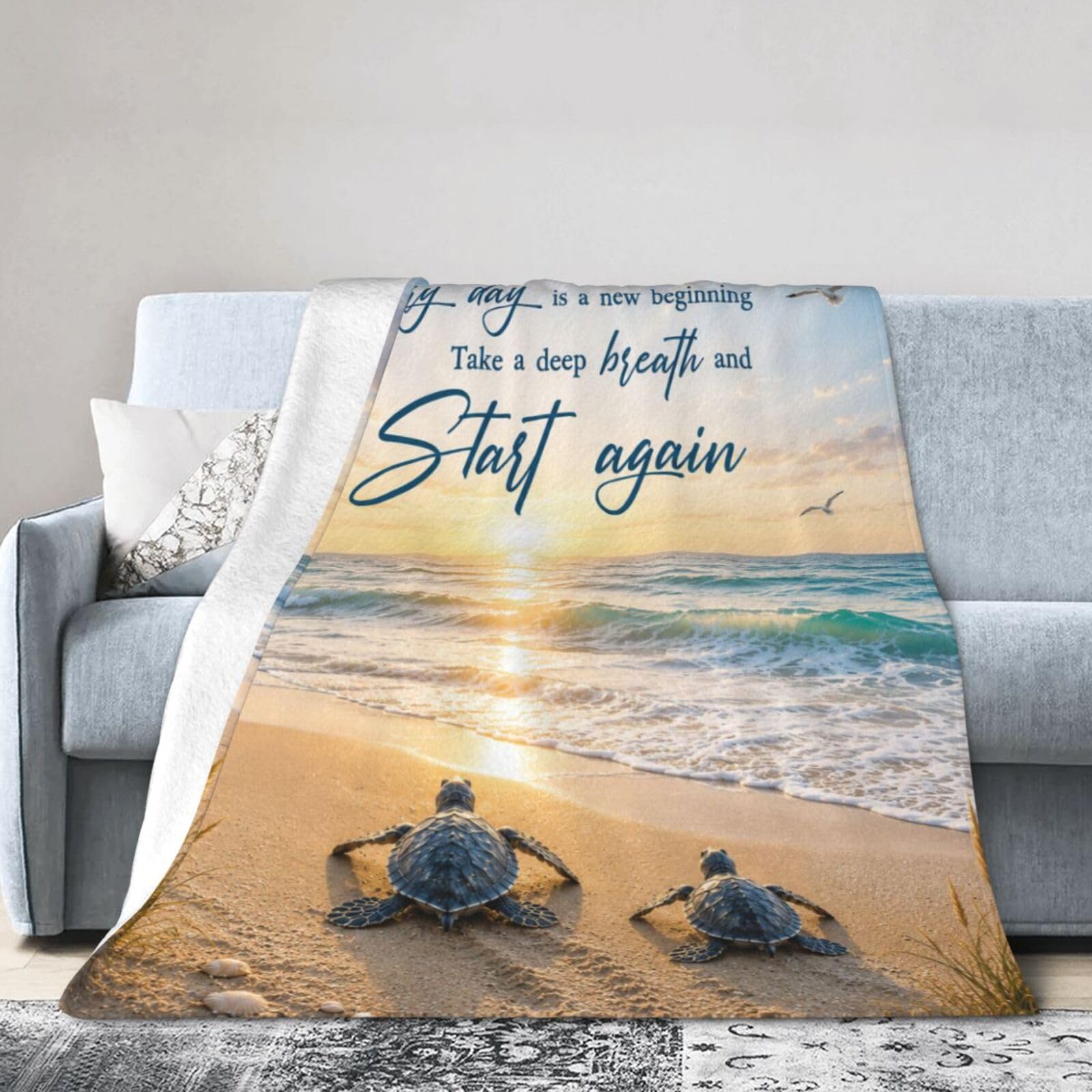 Tijuboni Beach Sea Turtle Throw Blanket Gift for Girl 50"X40"