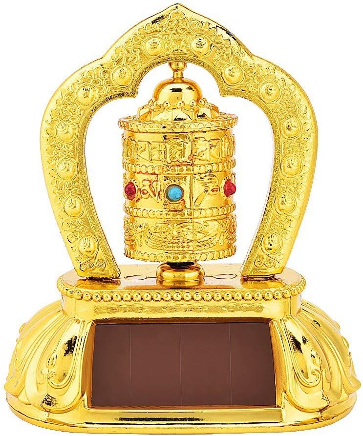 KIMISS Solar Energy Prayer Wheel, Tibetan Tibet Buddhist Solar Energy Prayer Wheel for Car Interior Decoration