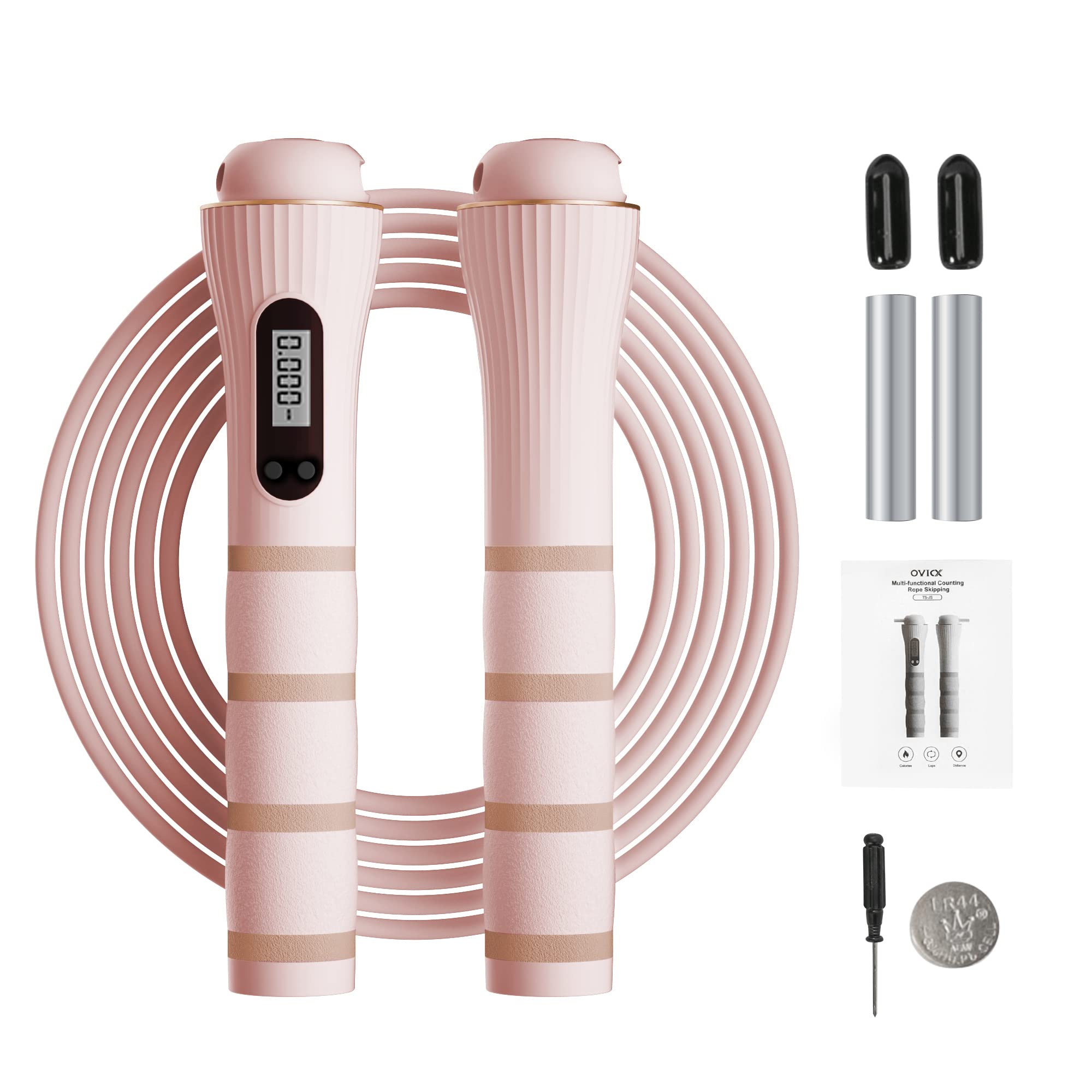 OVICXJump Rope for Fitness for Women with Calorie Counter, Tangle-free Weighted Skipping Rope for Exercise Jumping...