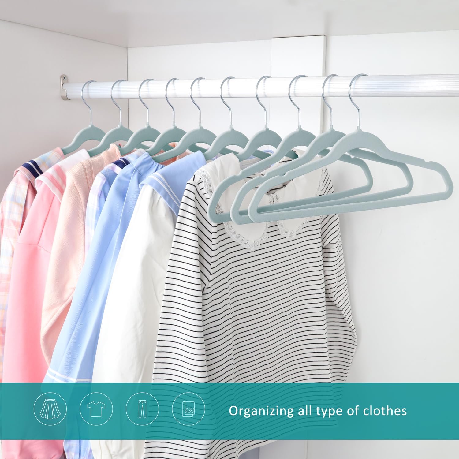 ManGotree Kids Velvet Hangers, Non-Slip Children's Clothes Hangers, Space Saving Schoolchild Hanger with Swivel Hook - Image 2