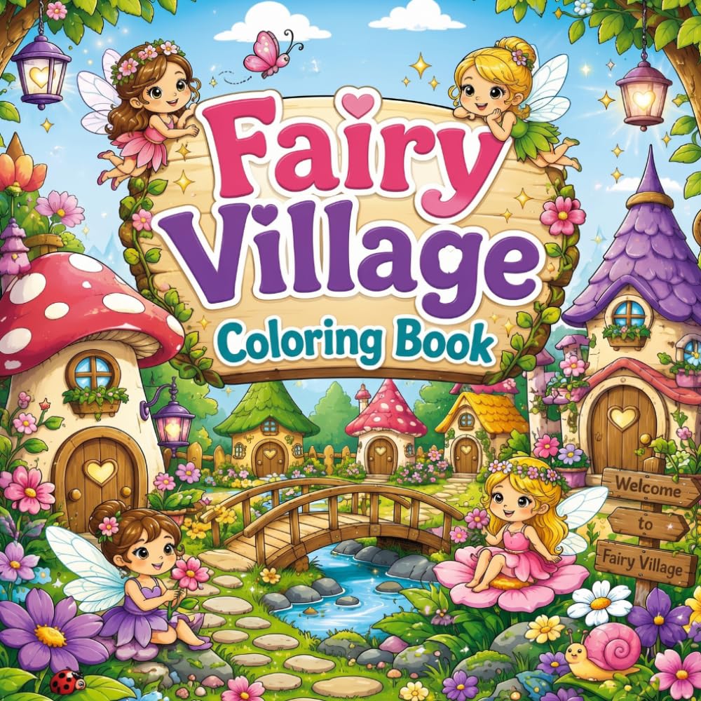 Fairy Village Coloring Book for Kids: Cute Fairies, Mushroom Houses, Magical Gardens, and Enchanting Woodland Adventures for Kids