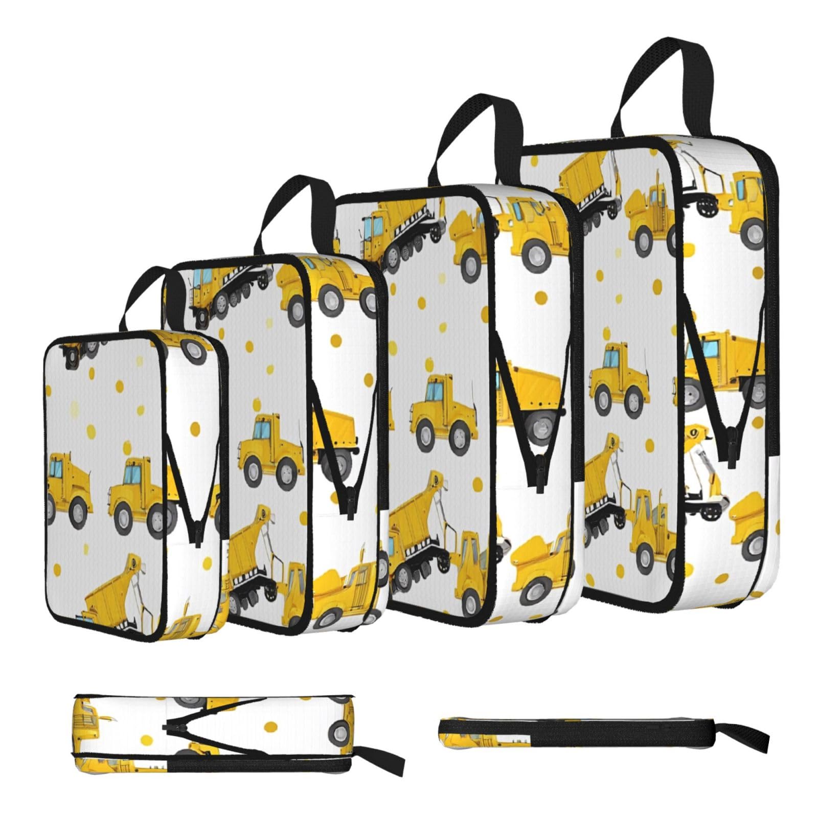 Ezdlowvba Black Tractor Farming Print Compression Packing Cubes 4-Piece Set With Multi- Compartment Travel Bag, Waterproof Suitcase Organiser Bags