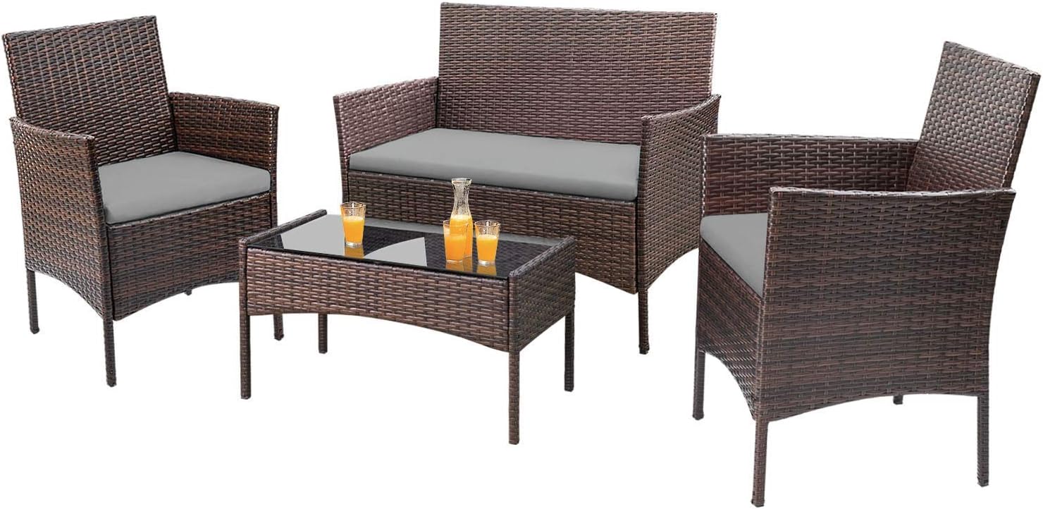 Homall 4 Pieces Patio Rattan Chair Wicker, Outdoor Indoor Use Backyard Porch Garden Poolside Balcony Furniture Sets (Grey) : Patio, Lawn & Garden