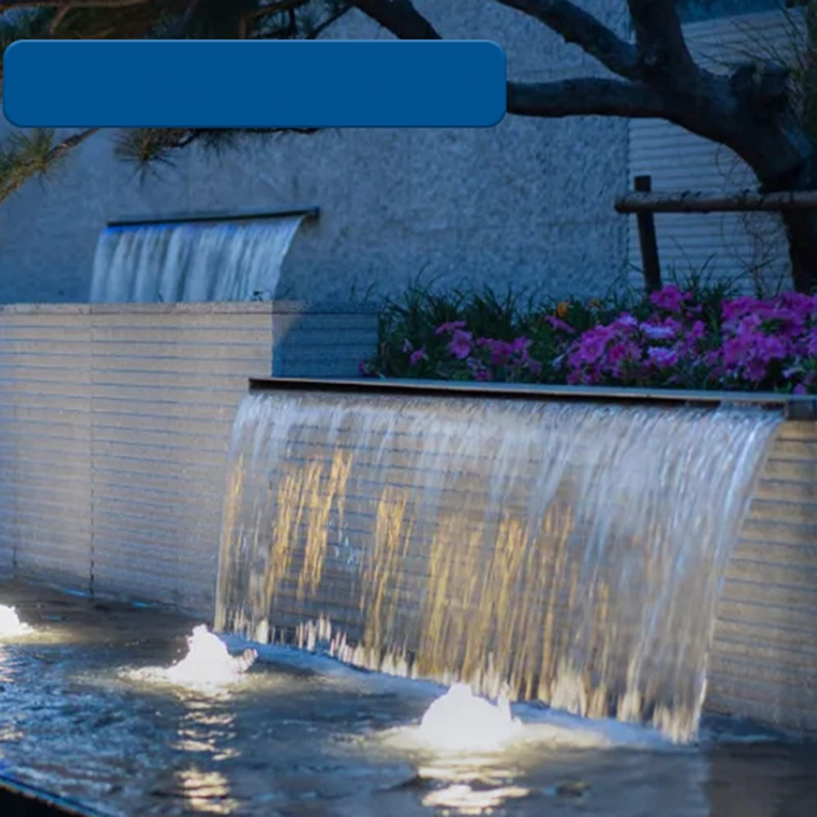 Fuente de cascada de acero inoxidable con luz LED para piscina y jardín, color amarillo, 60 cm