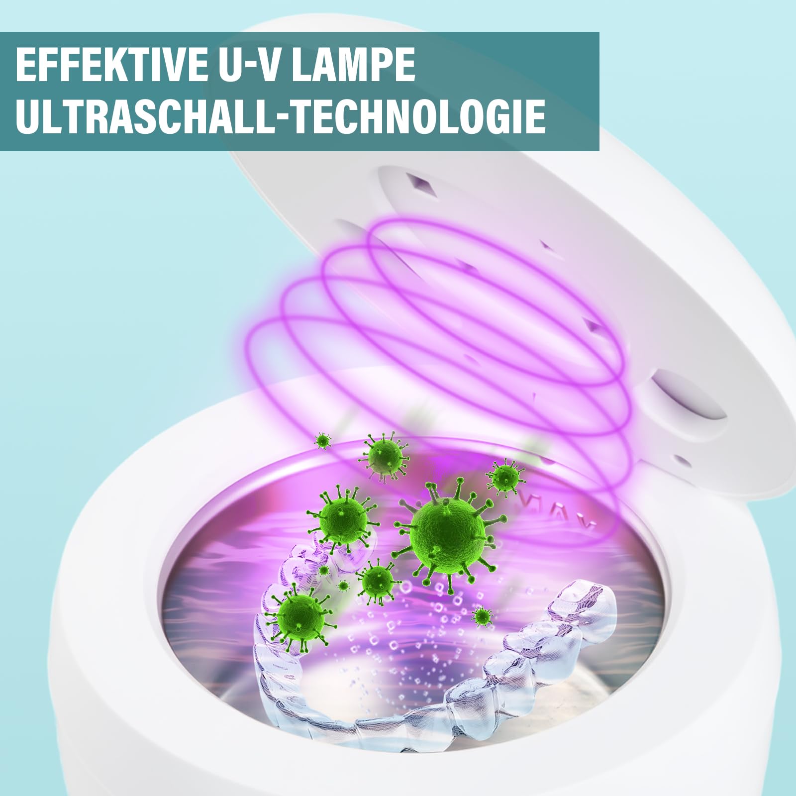 Nettoyeur Ultrasons 45kHz avec Lampe UV, Bac Ultrasonic Cleaner 200ml pour Prothèses Dentaires, Gouttière Dentaire, Aligneurs, Retainer, Bijoux