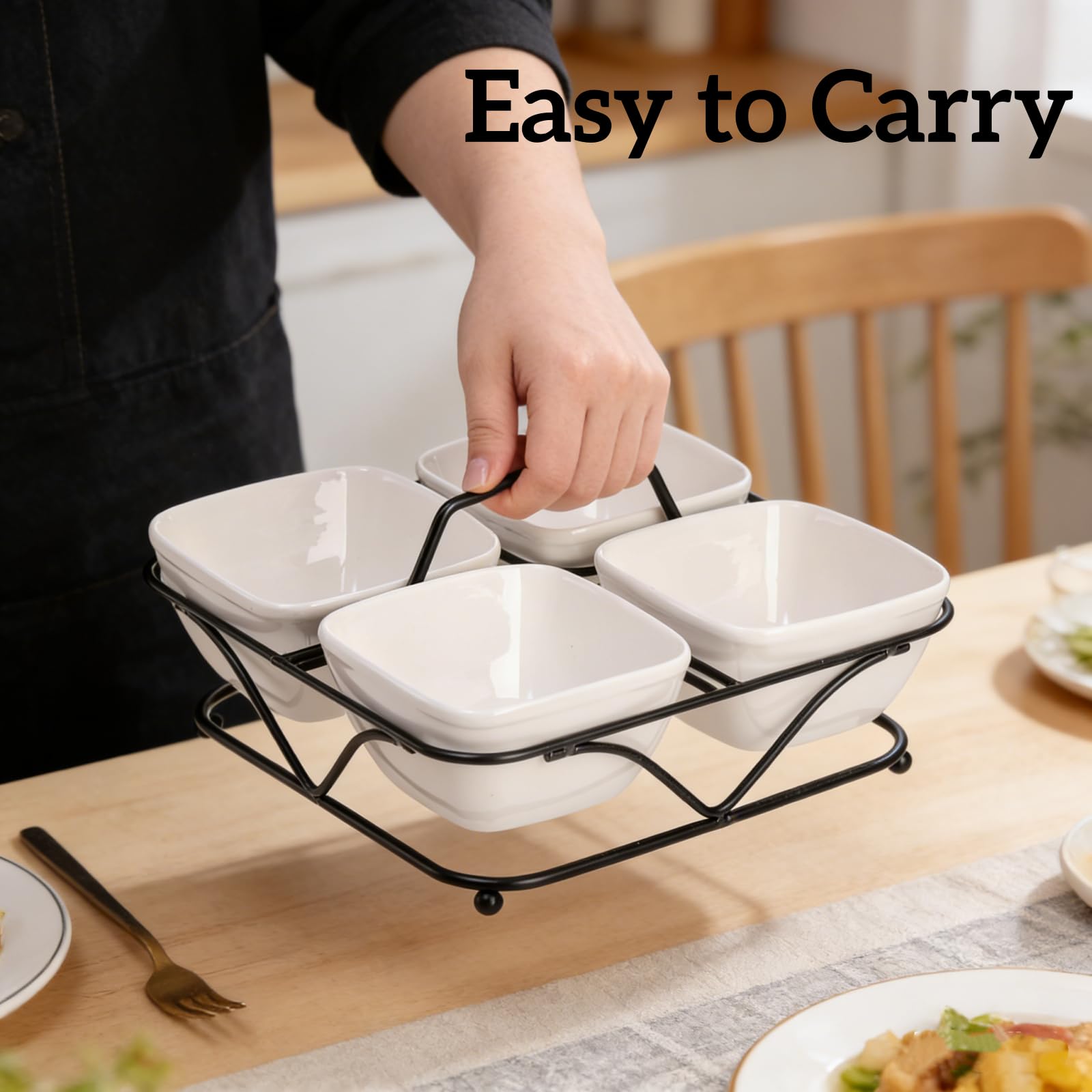 3 Pieces Square Bowl Chip & Dip Serving Set, 7 OZ Ceramic - View #8