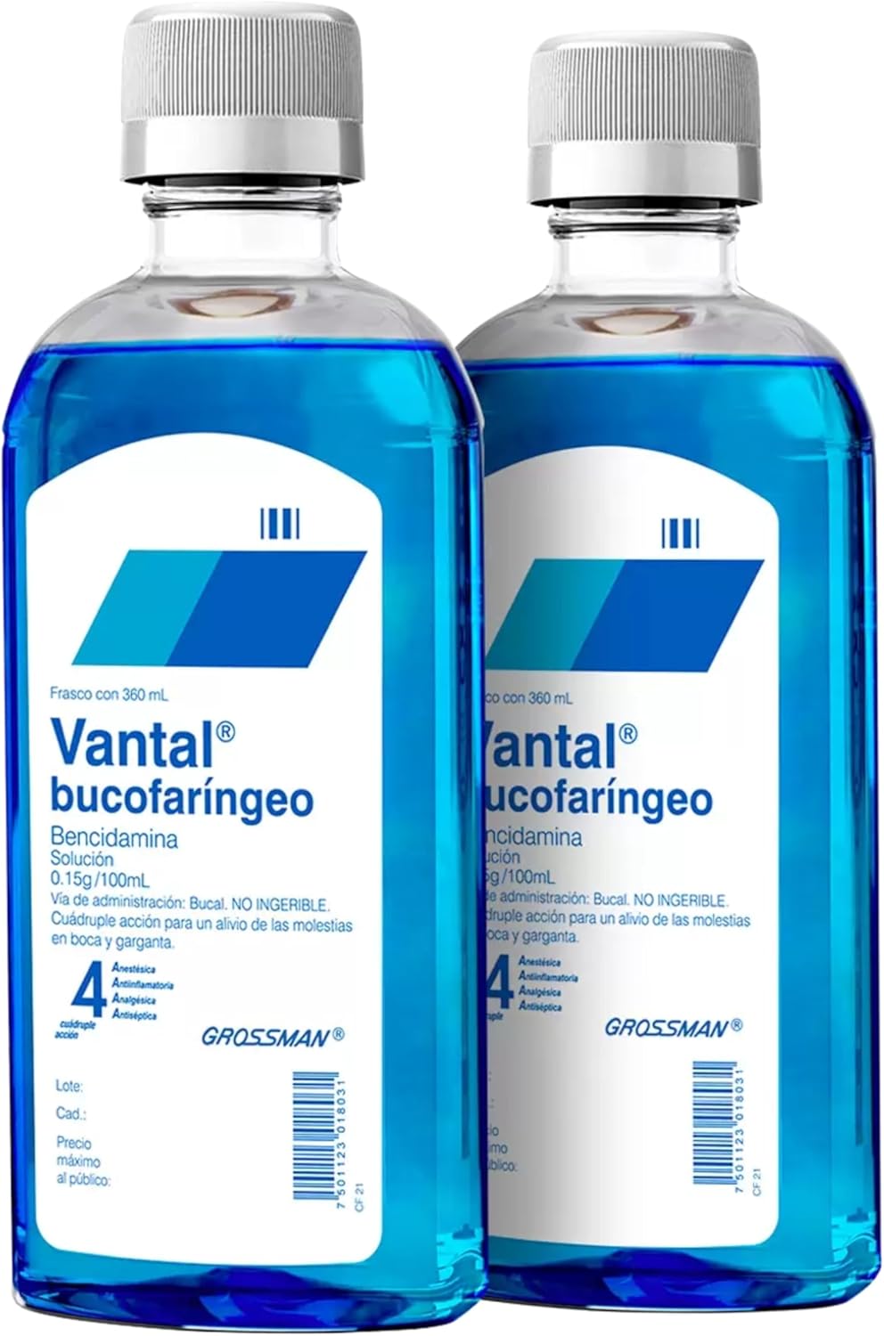 Vantal Bucofaríngeo – Enjuague Bucal y Solución Oral, 2 Piezas de 360 mL c/u, Libre de Químicos