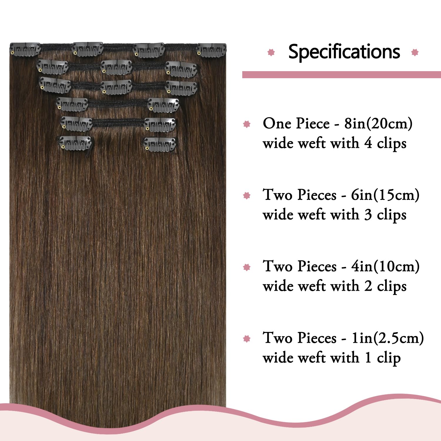 SWANNA Medium Brown Clip in Hair Extensions Real Human Hair, 20 inch 75g 7Pcs Soft & Natural Human Hair for Women #4 Chocolate Brown Extensions