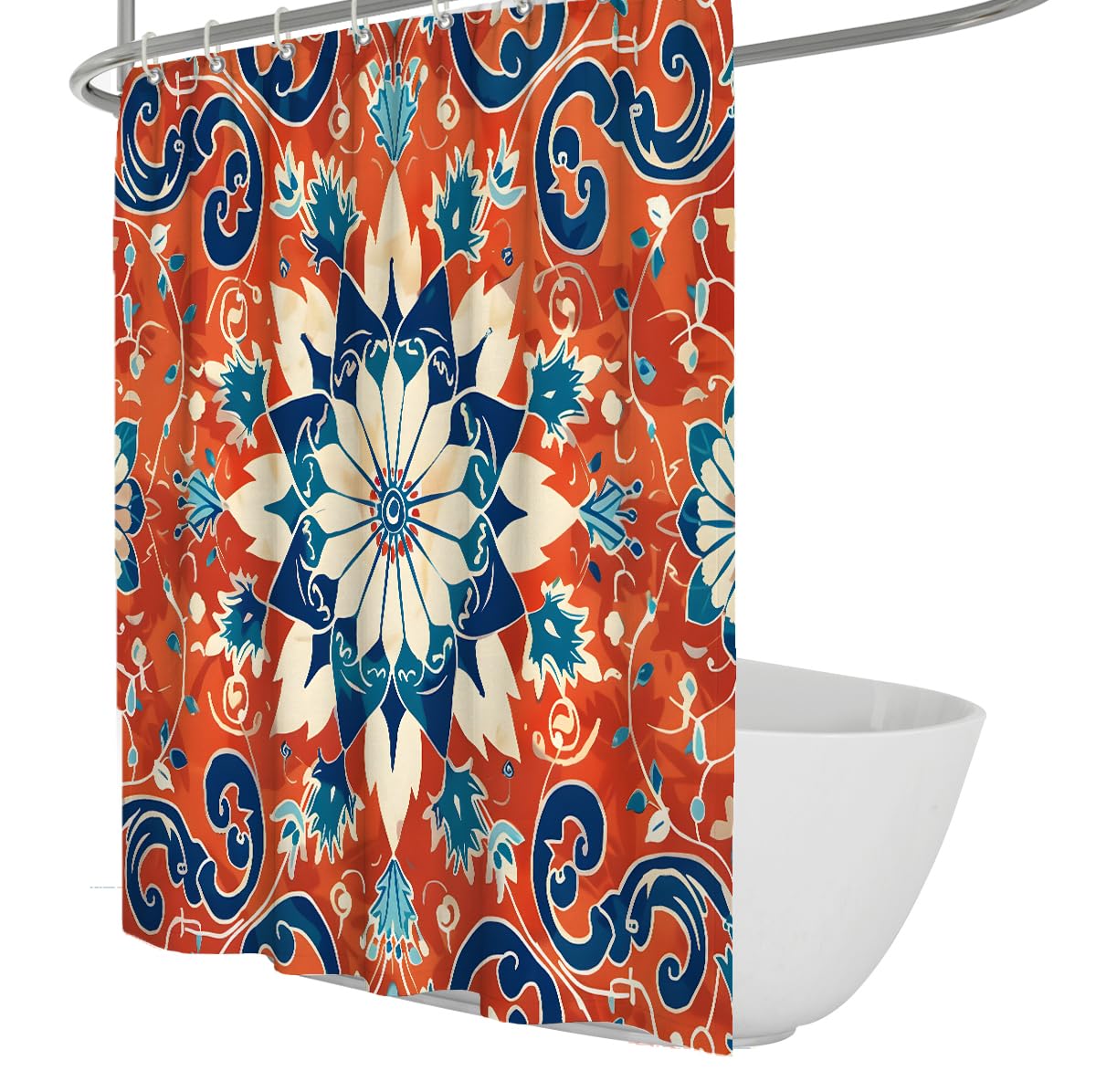 Rideau Douche Floral Tribal Exotique Orange Brule 200 x 220 cm