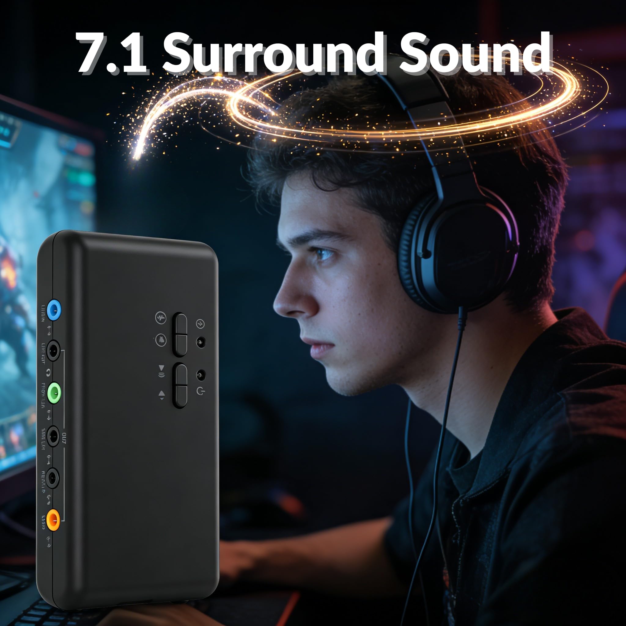 Tarjeta de Sonido Externa USB 7.1 de 8 Canales, Caja de USB Soundbox Externa, Compatible con 12 Mbps, Sonido Envolvente 3D Dinámico, Grabación Reproducción Simultánea Compatible (Negro)
