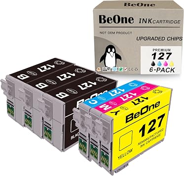 BeOne Remanufactured Ink Cartridges Replacement for Epson T127 127 to use with Workforce 60 545 630 633 635 645 840 845 WF-3520 WF-3530 WF-3540 WF-7010 WF-7510 WF-7520 Printer 3BK, 1C, 1M, 1Y