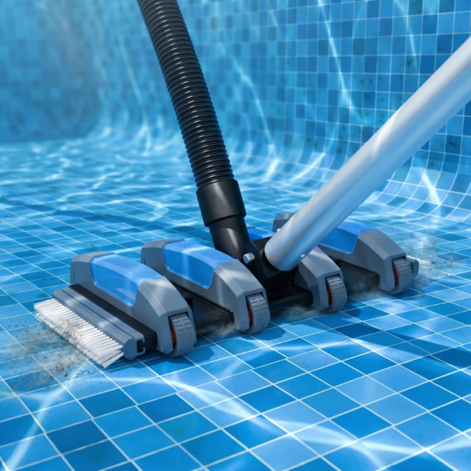 Tête D'aspirateur Piscine avec Brosses Rectangulaire Tête Balai Lestée Double Raccord Accessoire pour Professionnels du Nettoyage, Spa