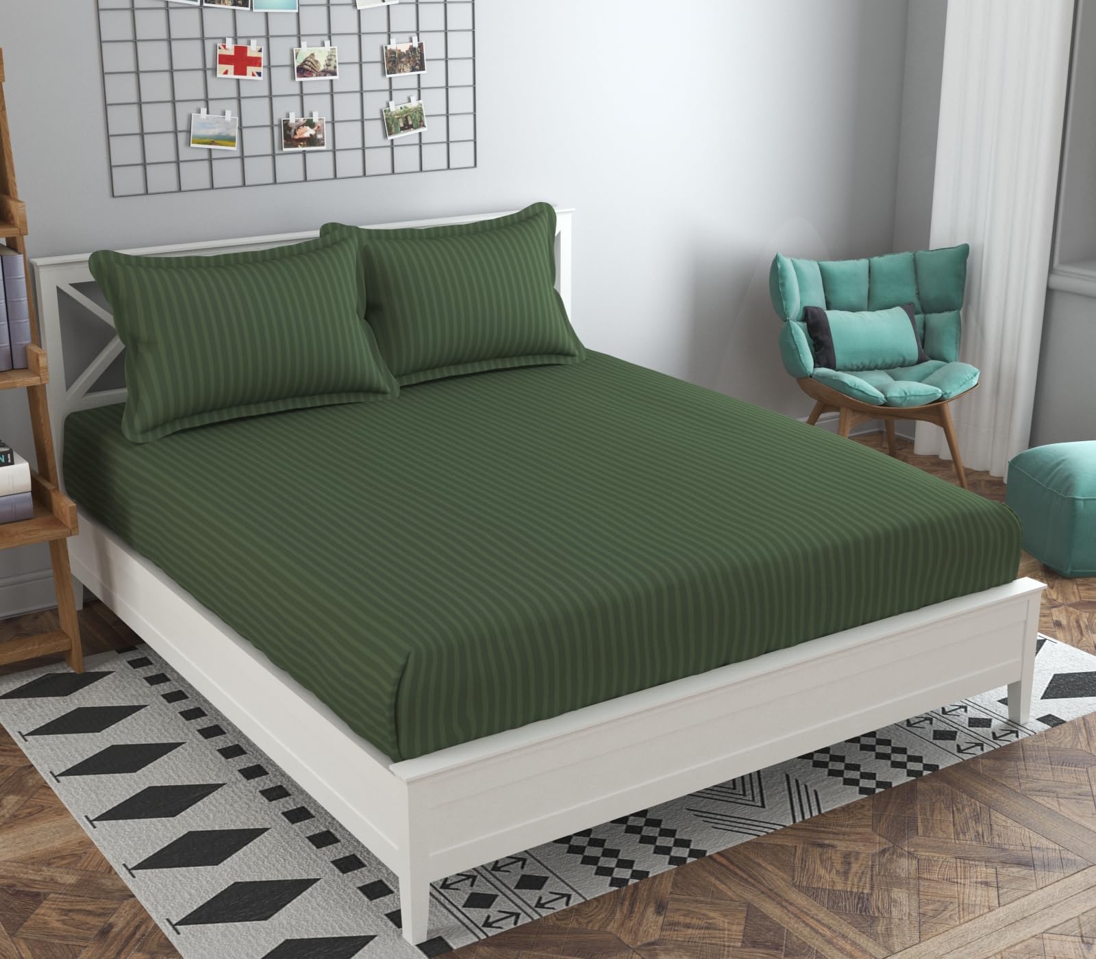 Olive Striped Cotton Bedsheet - Single Bed -13