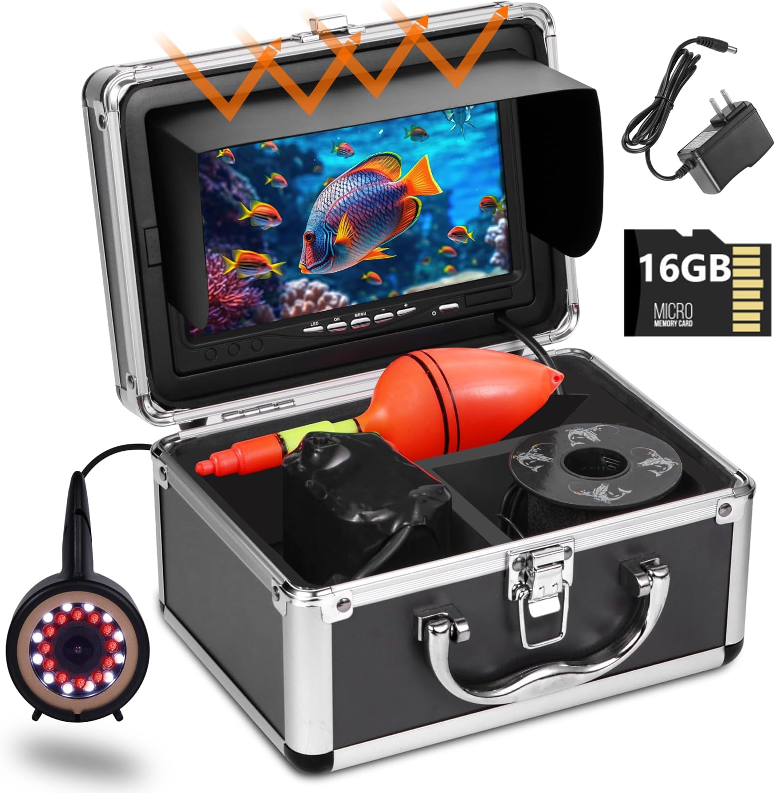 MOOCOR Underwater Fishing Camera, Upgraded 720P Camera w/DVR, Portable Video Fish Finder with 1280x720 IPS 7 inch Screen, 12pcs IR and 12pcs LED White Lights for Ice, Lake, Boat, Sea Fishing