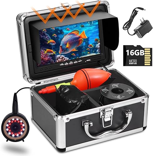 MOOCOR Underwater Fishing Camera, Upgraded 720P Camera wDVR, Portablen Ice Fishing Camera Fish Finder with 7'' IPS Monitor, 12pcs IR & 12pcs LED