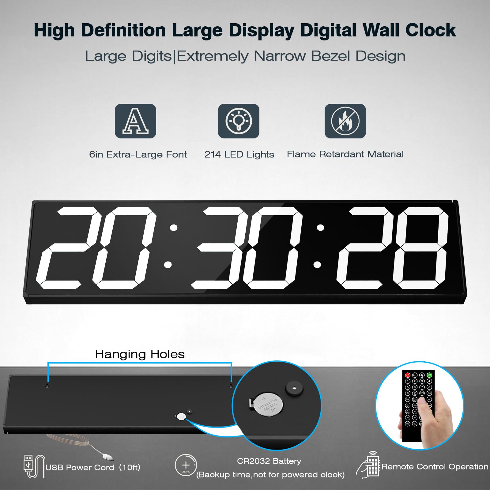 CHKOSDA Orologio da parete digitale con ampio display, LED da 71,4 cm, 6 cifre, grande orologio con luminosità regolabile, timer digitale multifunzione con conto alla rovescia e cronometro (bianco)