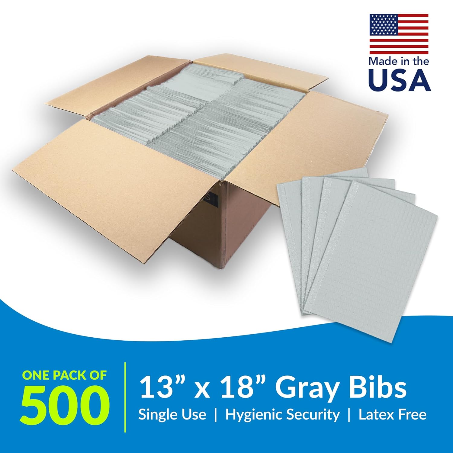 TIDI 917465 Choice Dental Bib, Gray, 3 Layers, 13” W x 18” L (Pack of 500) ― Disposable Dental Bibs ― Embossed ― 2-Ply Tissue ― Poly Back to Help Prevent Leak-Through ― Nail Towels ― Tattoo Bibs