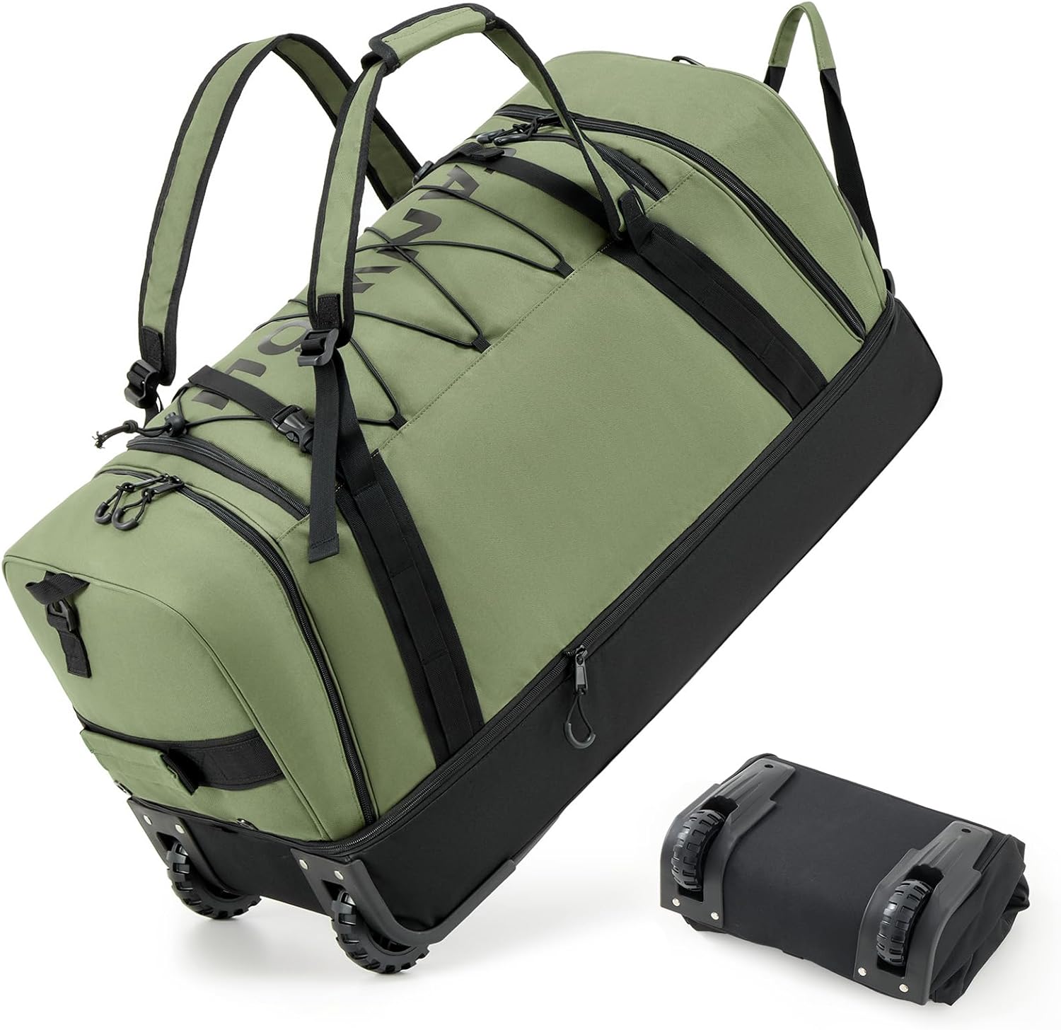 Fanwoli 85L Expandable to 100L Rolling Duffle Bag with Wheels, 28" Foldable Travel Duffel Backpack, Durable Water Resistant Soft-Sided Luggage with Shoe Compartment for Men Women, Airport & Sports