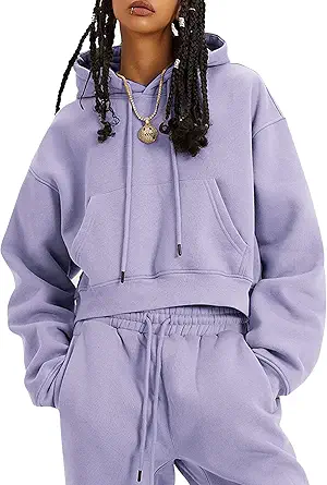 Flygo Womens Fleece 2 Piece Outfits Sweatsuit Crop Pullover Sweatshirt Joggers Pants Tracksuit Set