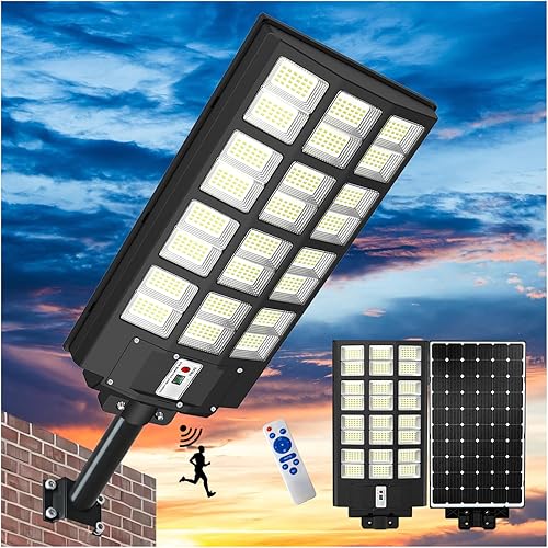 Miniatura 12 de Luz de calle solar, 4000W luces de inundación solares impermeables al aire libre 450000LM luz de estacionamiento comercial con sensor de movimiento