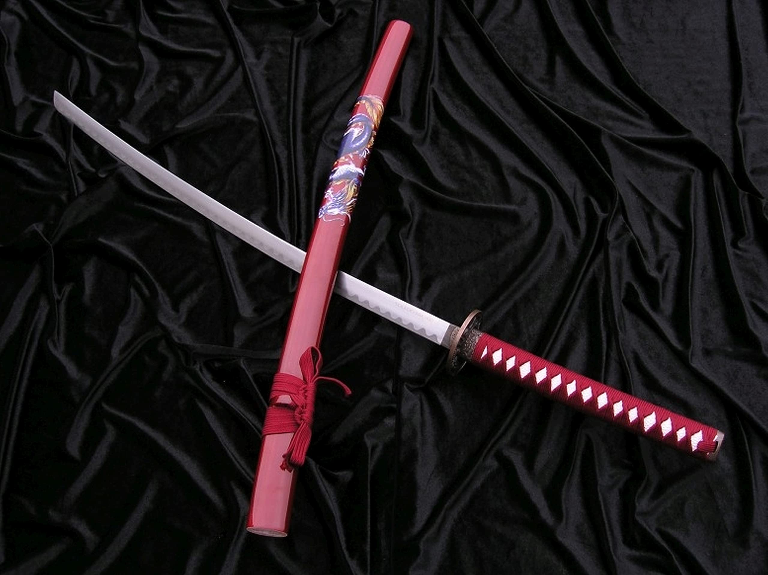 Spada da samurai Katana Red Dragon Sword Real Metal Not Sharp Steel con fodero per la decorazione di un collezionista o come regalo 4KM80-405RD