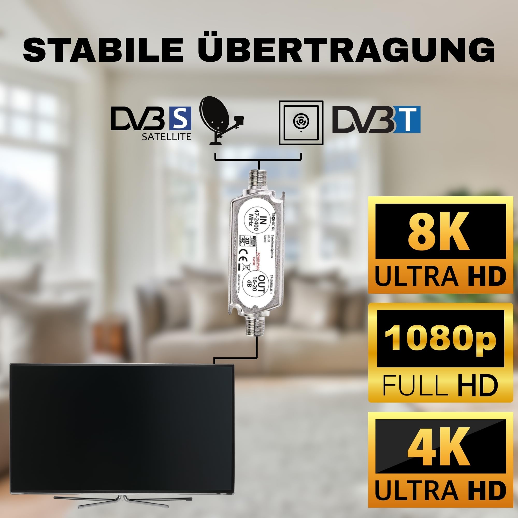 TronicXL Profi 20dB DVBS2 DVB-S2 Amplificateur de ligne satellite à large bande SAT Amplificateur TV PreAmp amplificateur en ligne pour TV satellite et DVB-T