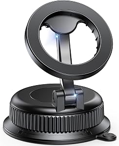 Magnetic Car Phone Mount for MagSafe, Strong Suction Cup Phone Holder for Car Dashboard & Windshield, 360° Rotatable & Foldable, Adjustable Cell Phone Holder for Car, Fits iPhone 12–17 Series