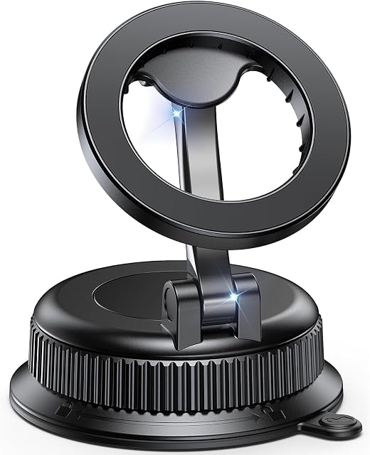 Support de téléphone de voiture magnétique pour MagSafe, Strong Suction Cup Support de téléphone pour le tableau de bord de voiture & Pare-brise, 360° Rotation & Support de téléphone portable pliable et réglable pour voiture, Convient iPhone 12-17 Series