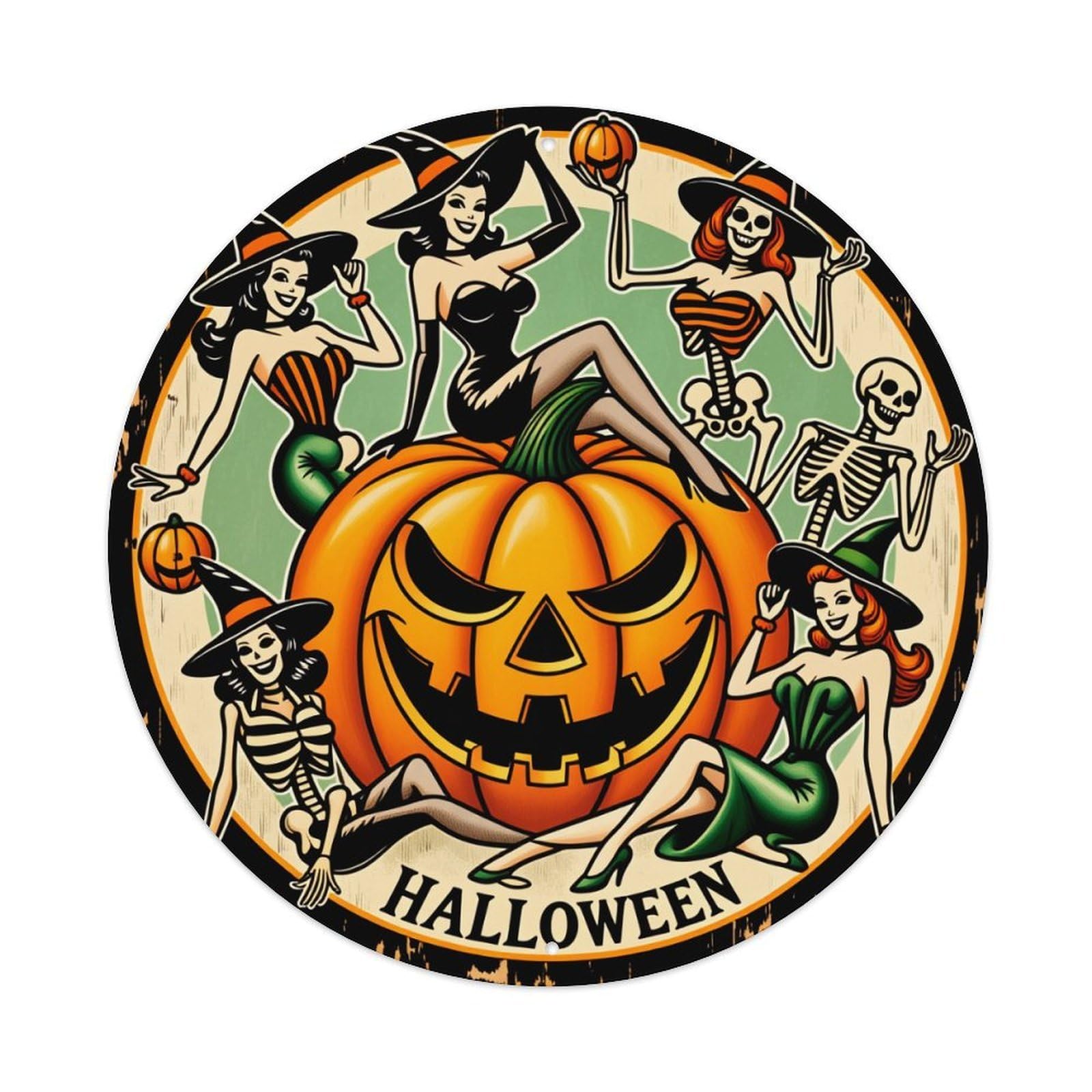 Halloween Witch Pumpkin Skeletons Vintage Metal Tin Sign Vintage Garden Bedroom Cafe Bar Man Cave Home Wall Decor Metal Poster 8x8 inches