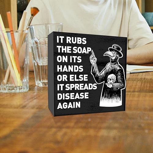 Miniatura 4 de Plague Doctor - Letrero gótico de madera con texto en inglés "Wash Your Hand" para el hogar, inodoro, baño, invitados, baño, decoración de pared, 5