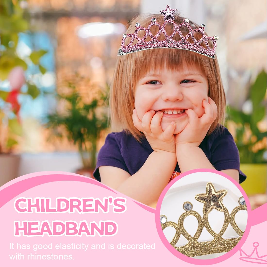 3 Pezzi Fascia Capelli Neonata, Corona Principessa Fascia, Corona Fascia Neonato, Accessori per Bambina, Per Compleanni, Feste, Morbido, Cotone, Elastico, Grazioso(Oro, Argento, Rosa)