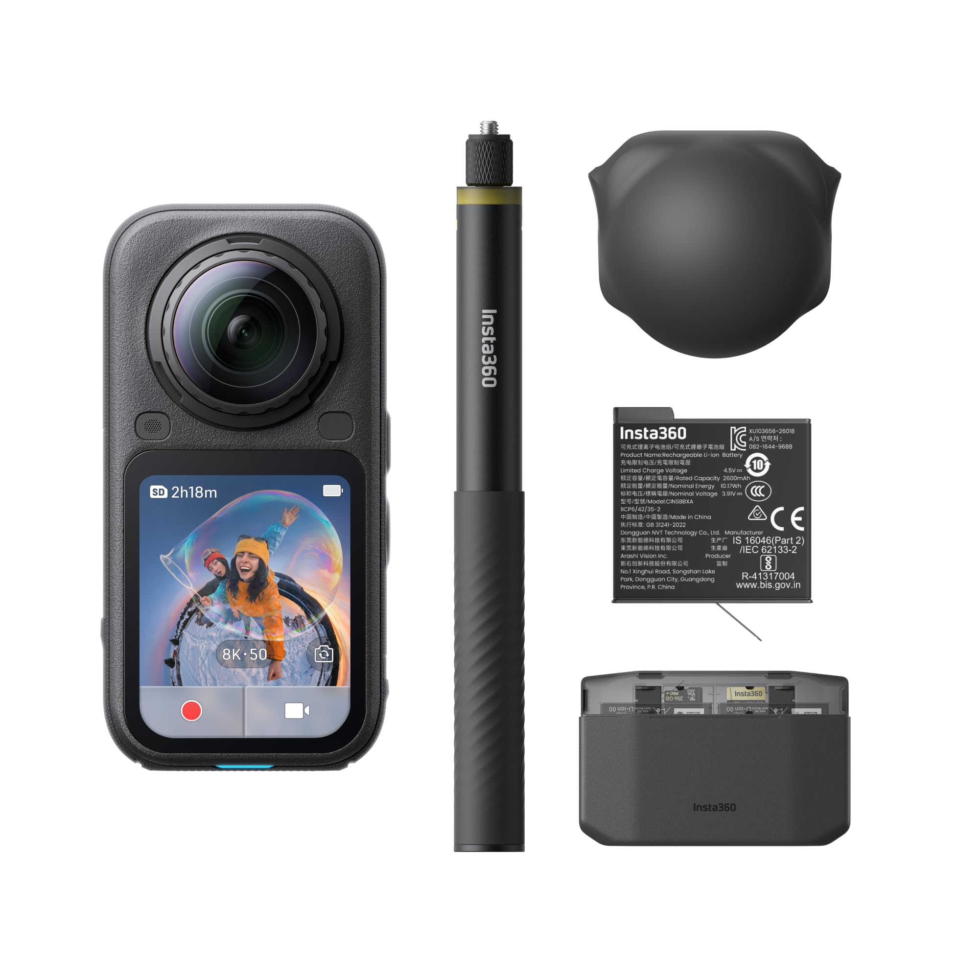 Insta360 X6 Essentials Bundle – 8K 360° Action Camera, Dual 1/1.1" Sensors, Extra Battery, Charging Case & Invisible Selfie Stick, Midnight Black